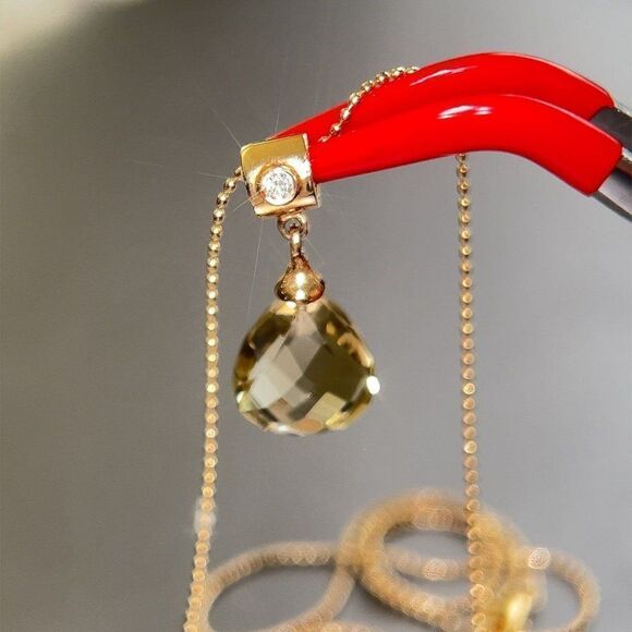 14k Lemon Quartz & Diamond Necklace - Picture 3 of 8